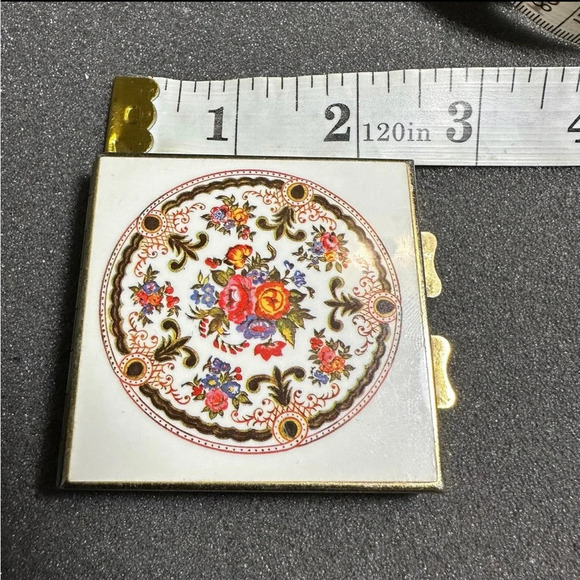 Vintage Handheld Compact Mosaic Floral Top Hinged Double Mirror - Picture 8 of 8